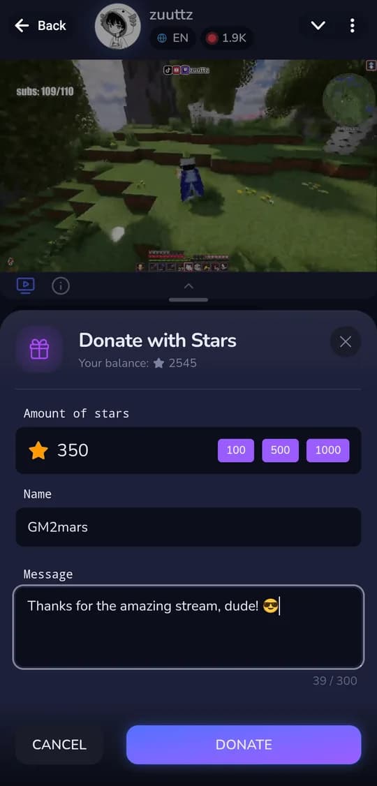 Donate with Telegram Stars